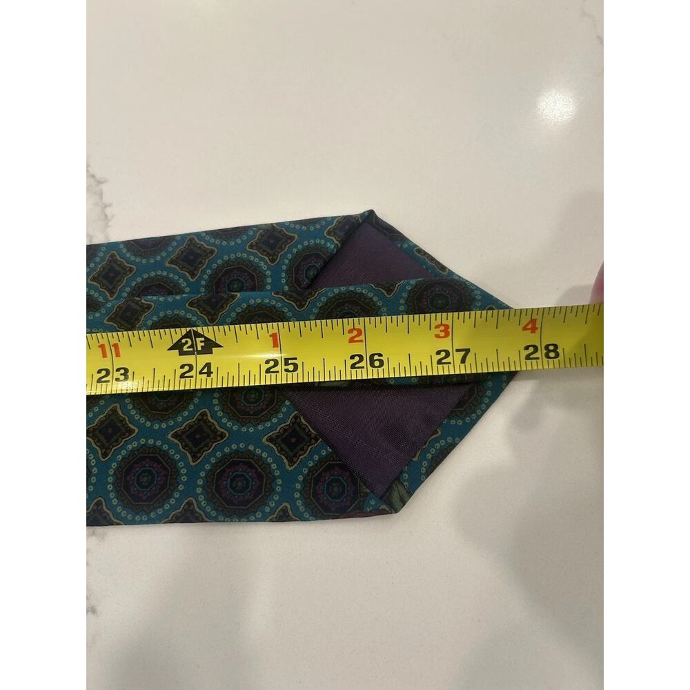 Vtg 1990s Tango by Max Raab Mens Silk Tie 3.75” Muted Turquoise Abstract Roses - Picture 8 of 8